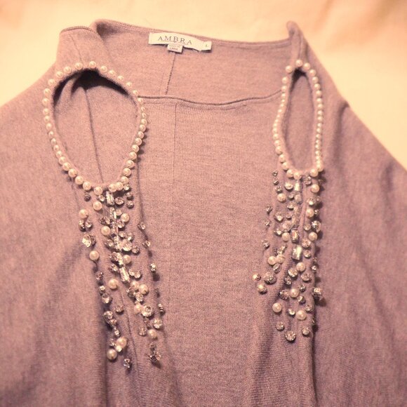 ~~~ AMBRA ~~~ Top with Cut Out Shoulders Displaying Pearls, Rhinestone - Picture 2 of 2